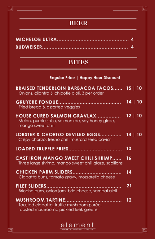 Happy Hour in Sarasota | $7 Cocktails – Element SRQ — element: steak ...