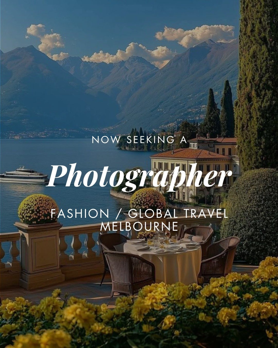 Dream Photography Job Alert!

Melbourne-based ✈️ 
Destination travel Luxury Fashion-style shoots. Global clients.

We&rsquo;re looking for a Photographer to join a high-end studio celebrated for its timeless, editorial-style work - the kind you'd exp