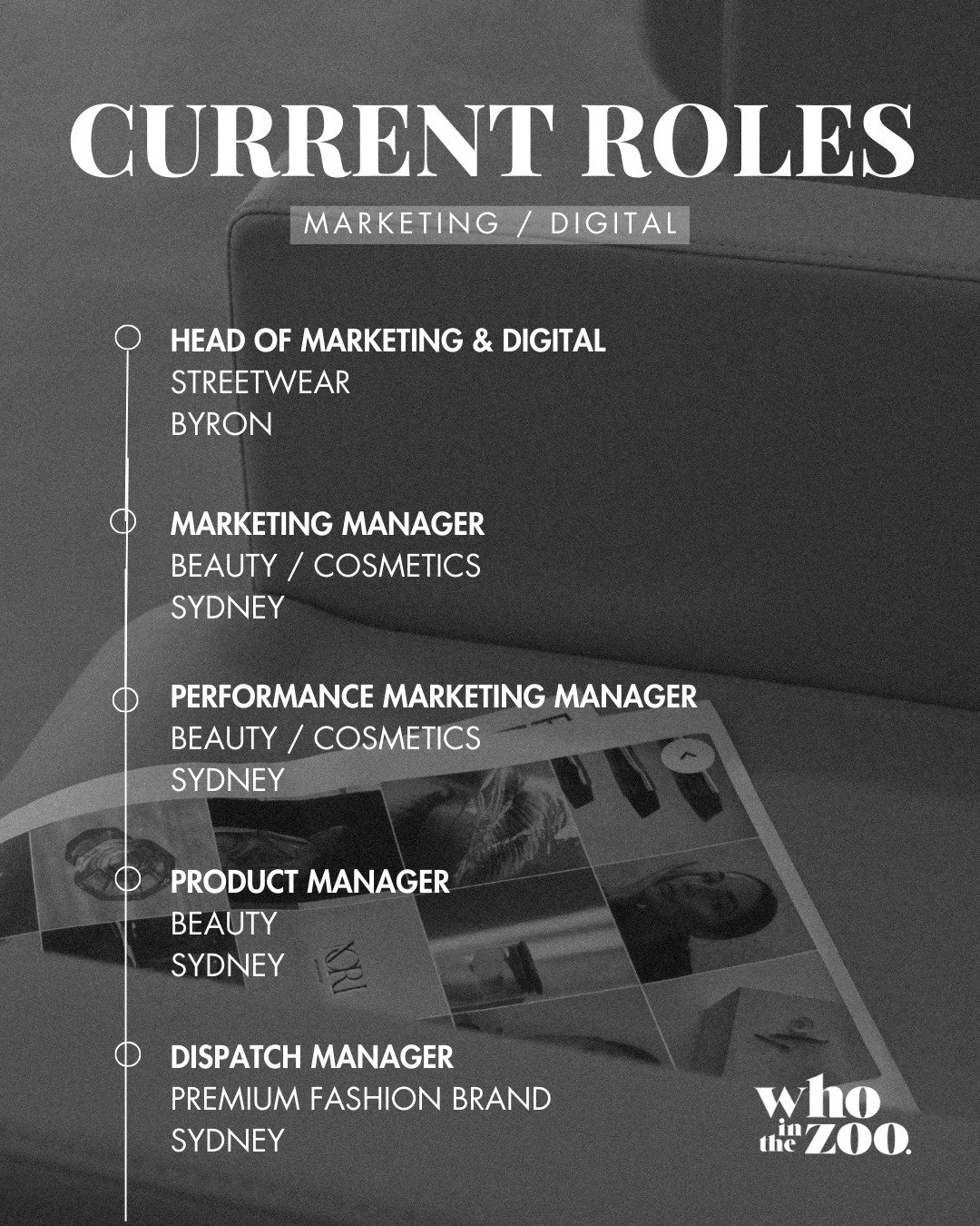 Not actively looking? Perfect. That&rsquo;s usually when the best moves happen.

New roles just landed and the best ones don&rsquo;t sit around for long.

Fashion + beauty opportunities across buying, planning, design, production, retail ops, and dig