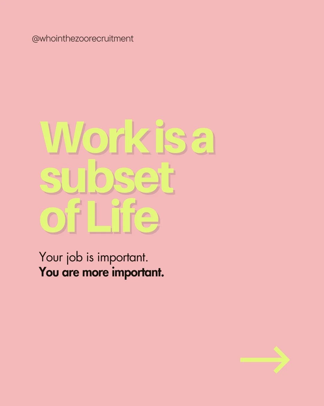 A little Wednesday pick-me-up for you ✨

It&rsquo;s March, and here&rsquo;s your reminder from WITZ: work is a subset of life.
Your job is important. You are more important.

Quick check-in: sleep &bull; movement &bull; food &bull; relationships &bul