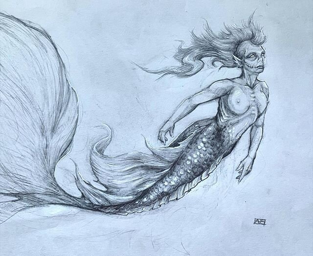 Is still #mermay ?
&ldquo;Fishhooked&rdquo;
Pencil and gel pen on paper
&bull;&bull;&bull;&bull;&bull;&bull;
I haven&rsquo;t worked on paper in so long. I forgot that nothing erases completely, paper crumples, and everything smudges. But relying on d
