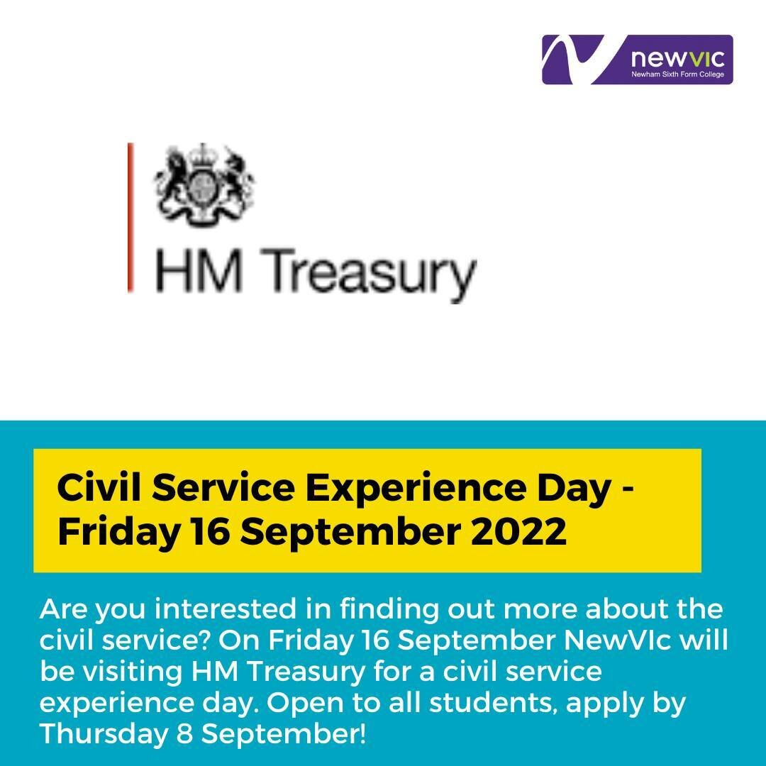 Attention students:

Are you interested in finding out more about the civil service? On Friday 16 September we will be visiting HM Treasury for a civil service experience day. 

There will be five sessions during the event:

- Guest speaker speech an