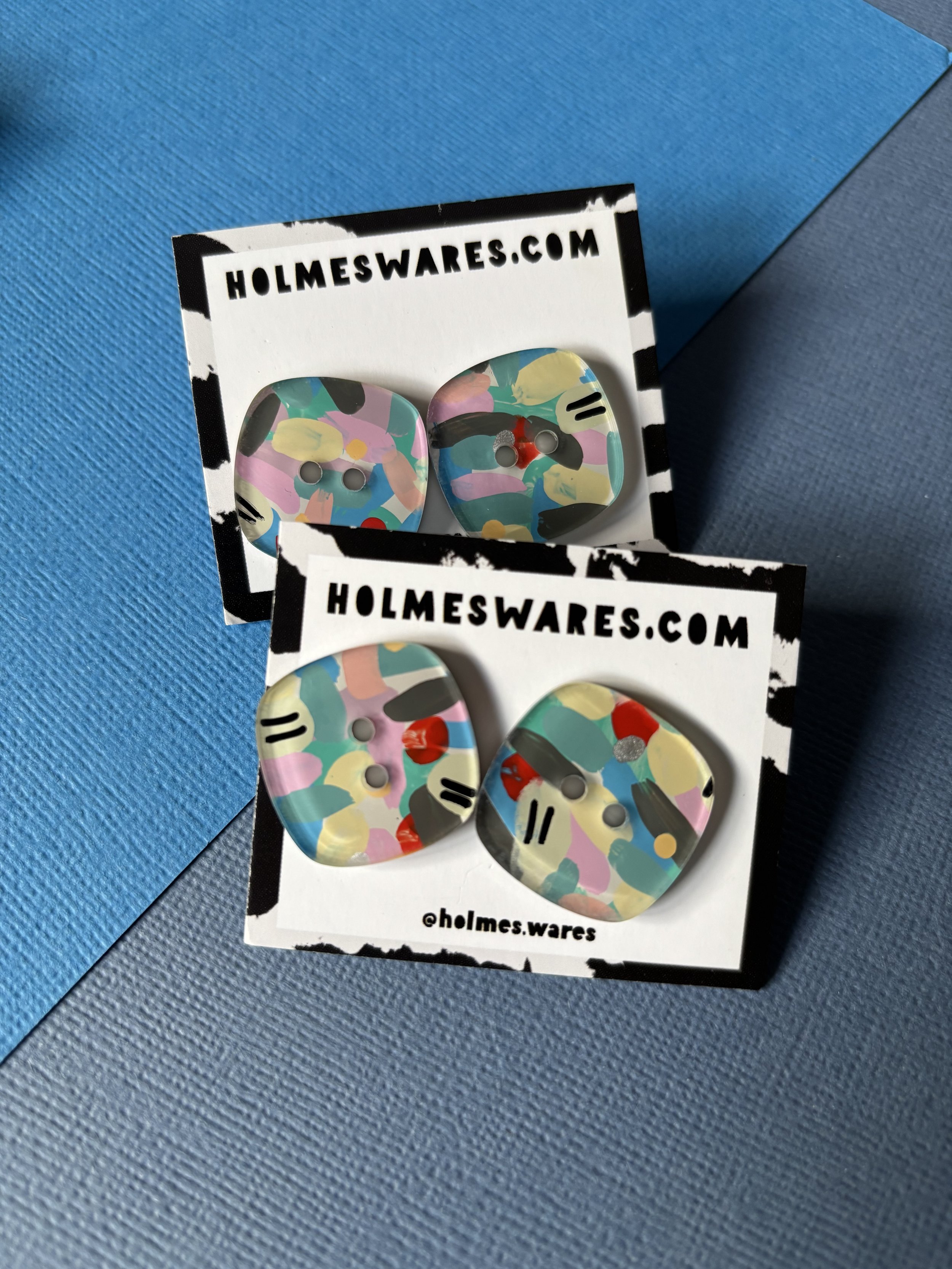 Hand painted earrings - button studs multicoloured 02