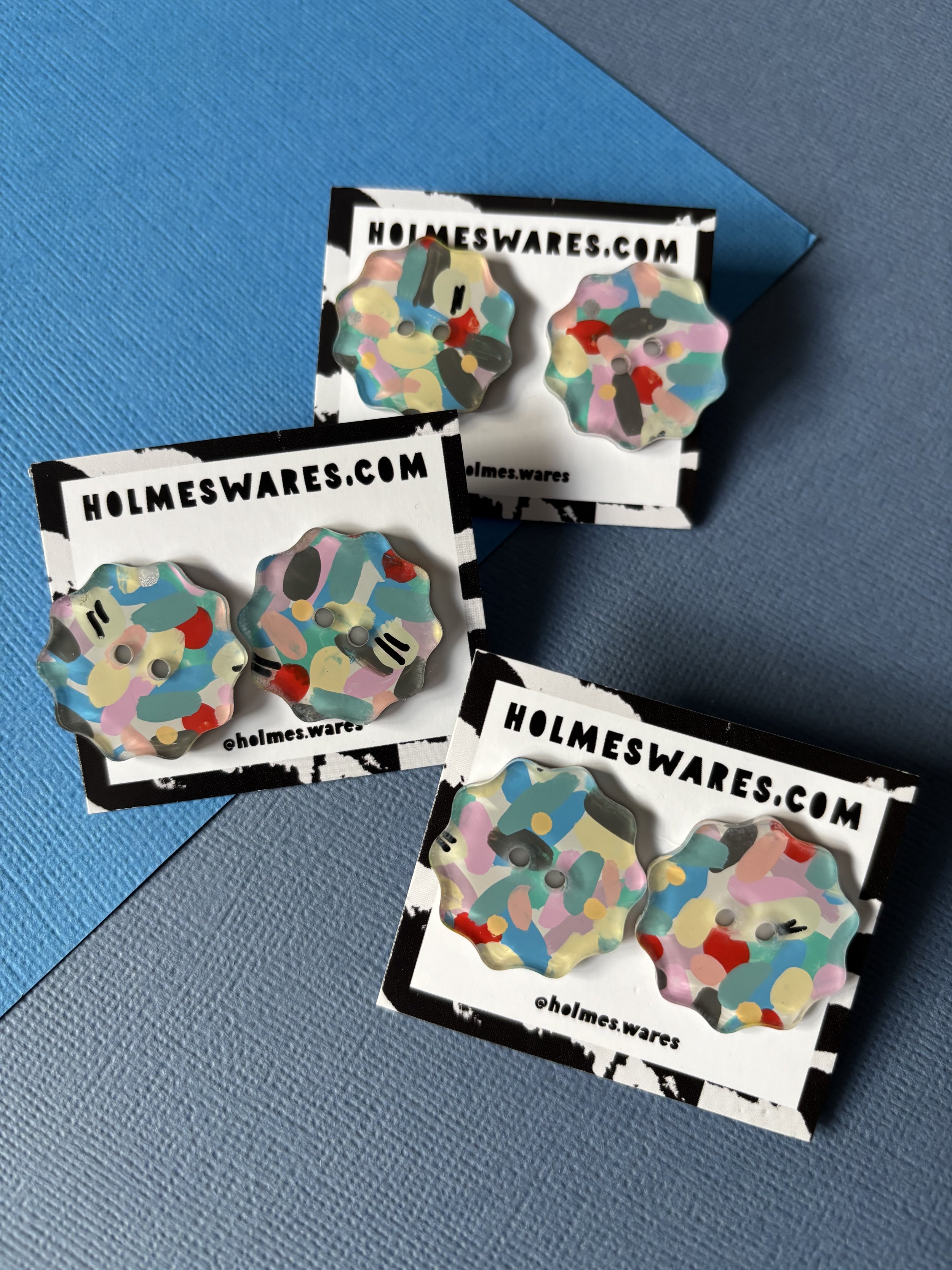 Hand painted earrings - button studs multicoloured 3