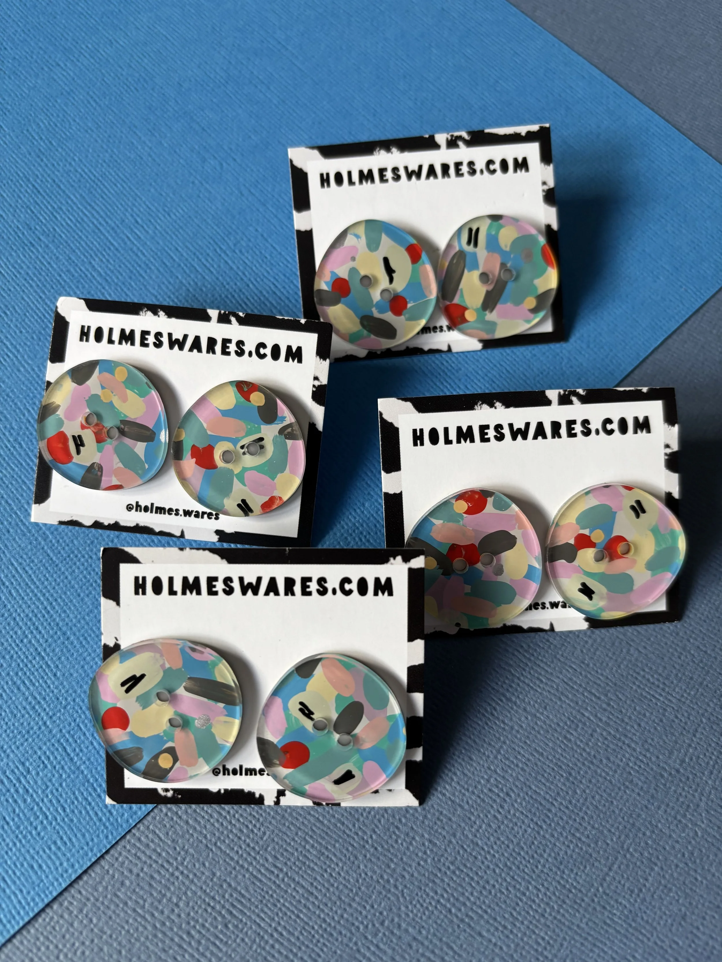 Hand painted earrings - button studs  multicoloured 1