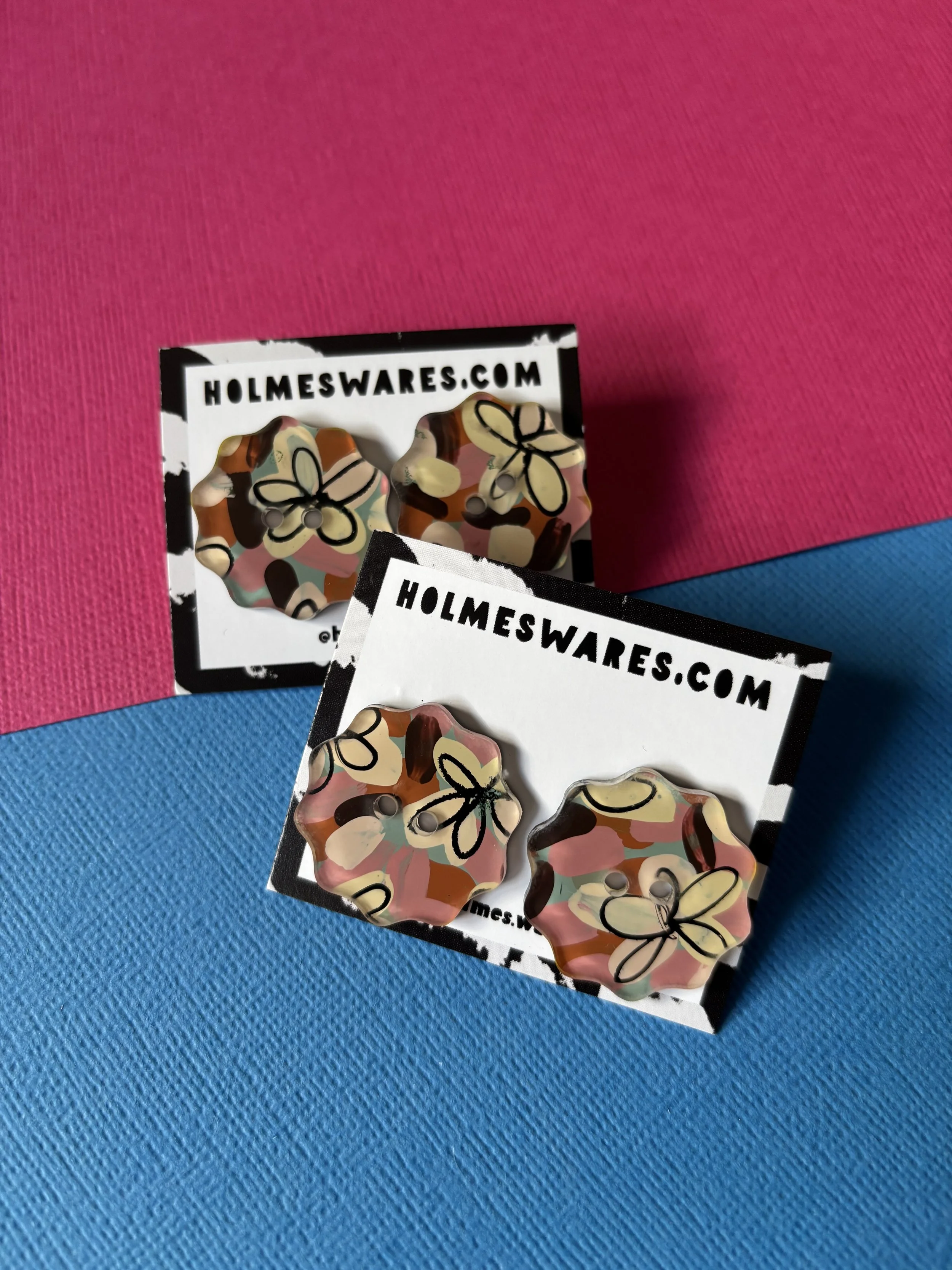 Hand painted earrings - button studs brown 03