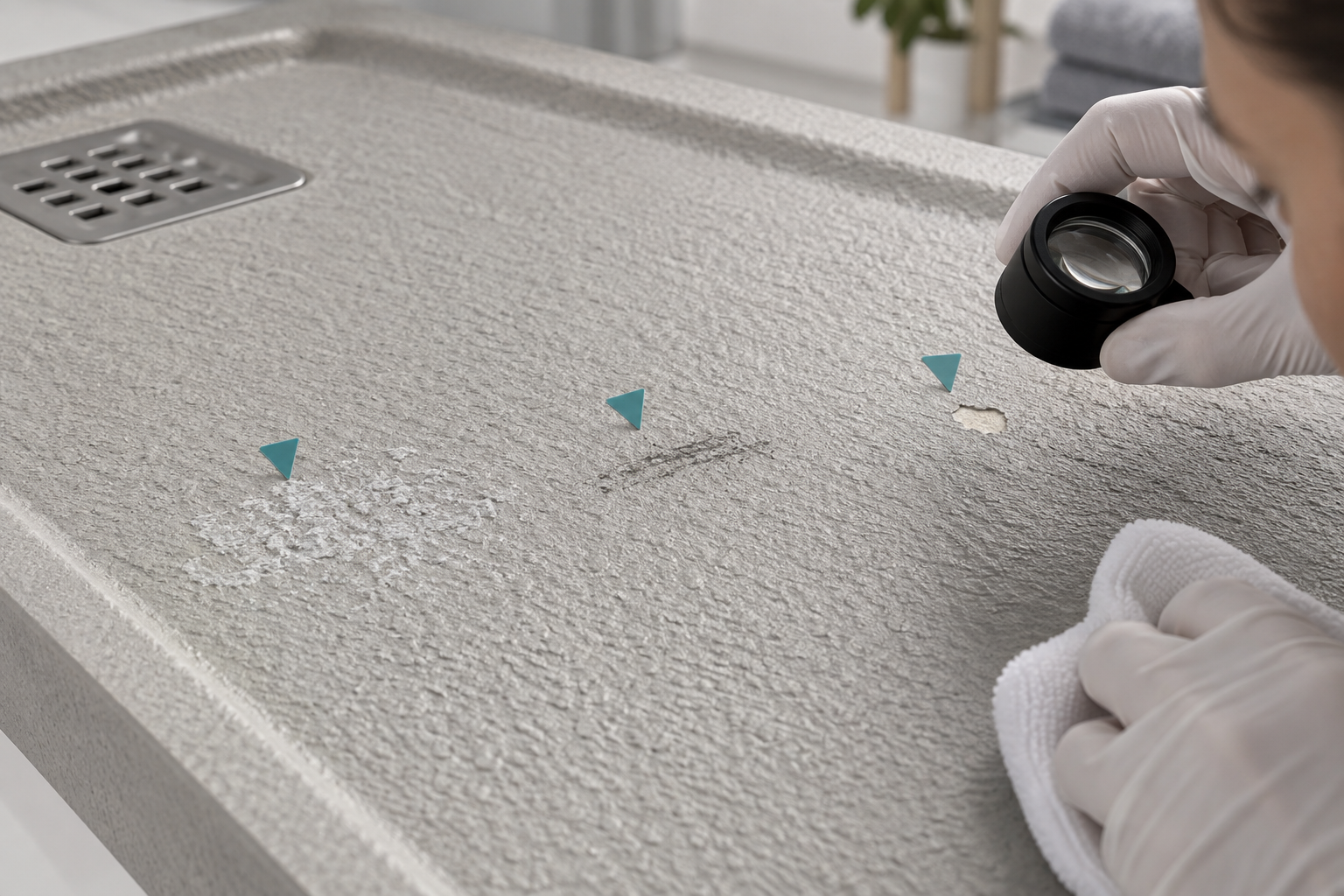 Textured Shower Tray Surface Marks: Separate Residue, Abrasion and Coating Damage