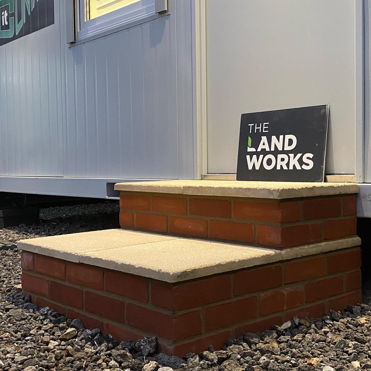 New steps in for Tom @containerit for his updated office entrance - replaced old timber for new brick work steps with 450 slabs #thelandworks #cambridge #steps #brickwork #landscapes