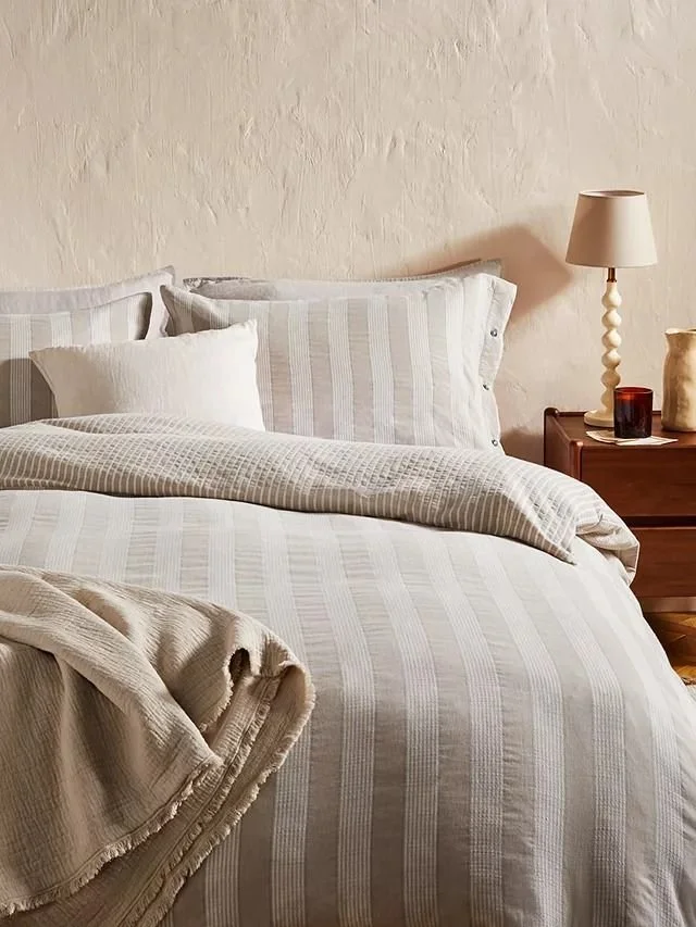 John LewisJohn Lewis Woven Stripe Reversible Standard Pillowcase, Natural.jpg