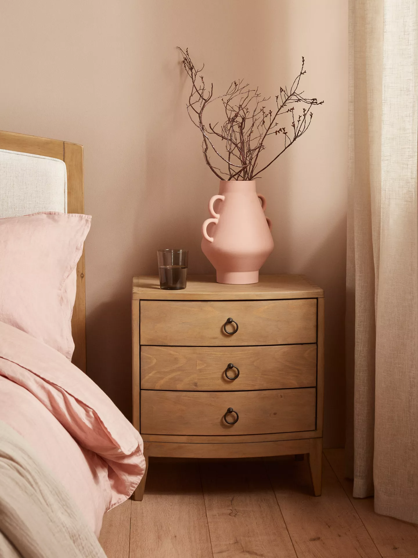 John Lewis Bowed 3 Drawer Bedside Table, Brown.png
