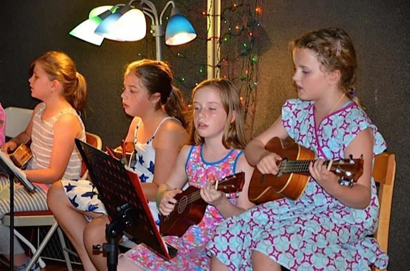 Students learning ukulele at Miss Leticia Music School near Northampton MA