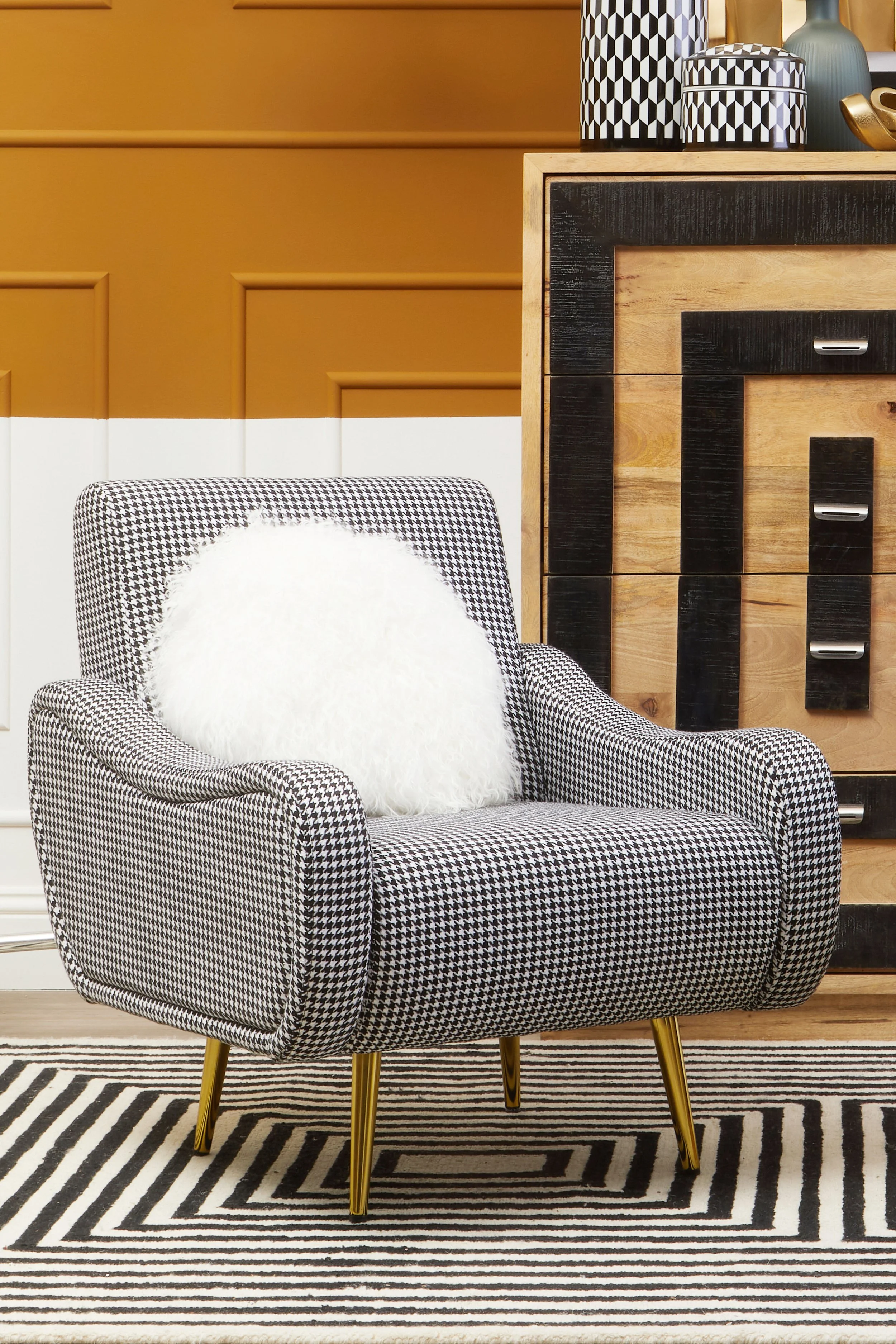 London Black And White Checked Armchair
