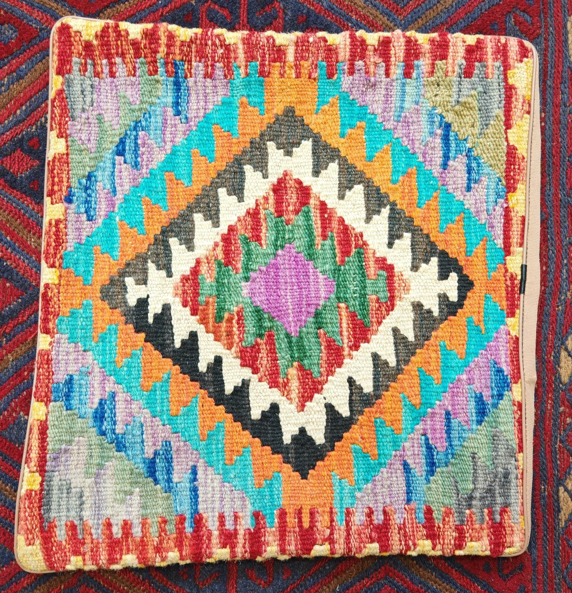Oriental colourful  woollen cushion 3