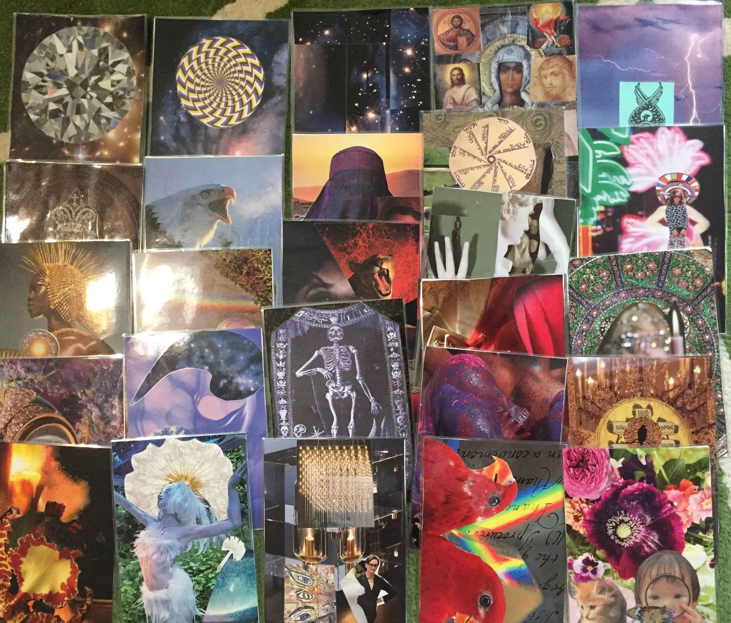 Here are some examples of self-guidance cards, based off Seena Frost who uses the term Soul Collage. Anne is due to be certified in the fall.All images are intuitively selected from images available, and created into a card. The first one we will do is a source card or God card, which I illustrated as a diamond in the universe, but yours can be what ever you want, because you are starting your deck. I have integrated these cards into my daily Christian practice asking for guidance about what parts of me can help or what parts of me get in the way.
