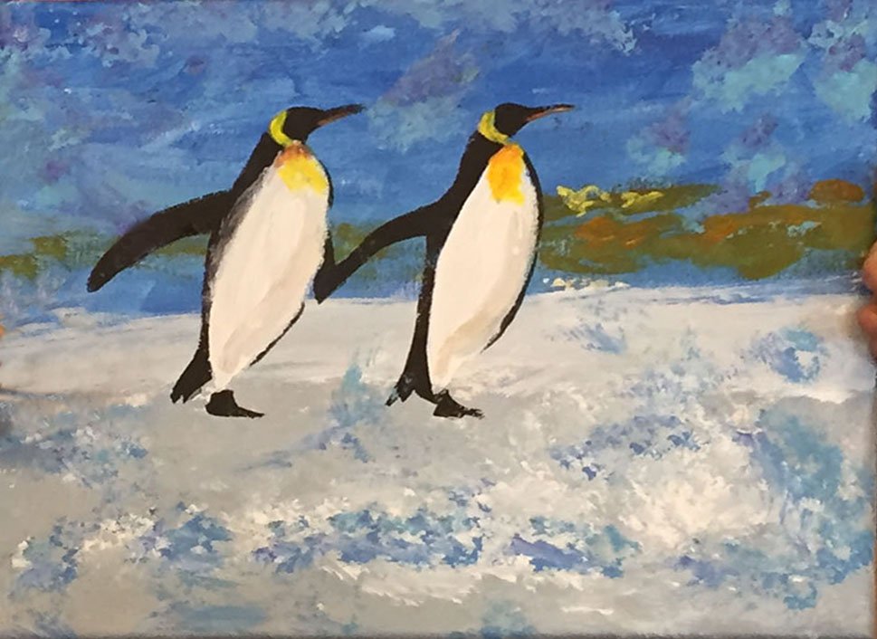 Penguins in in snow painting by Jean.jpg