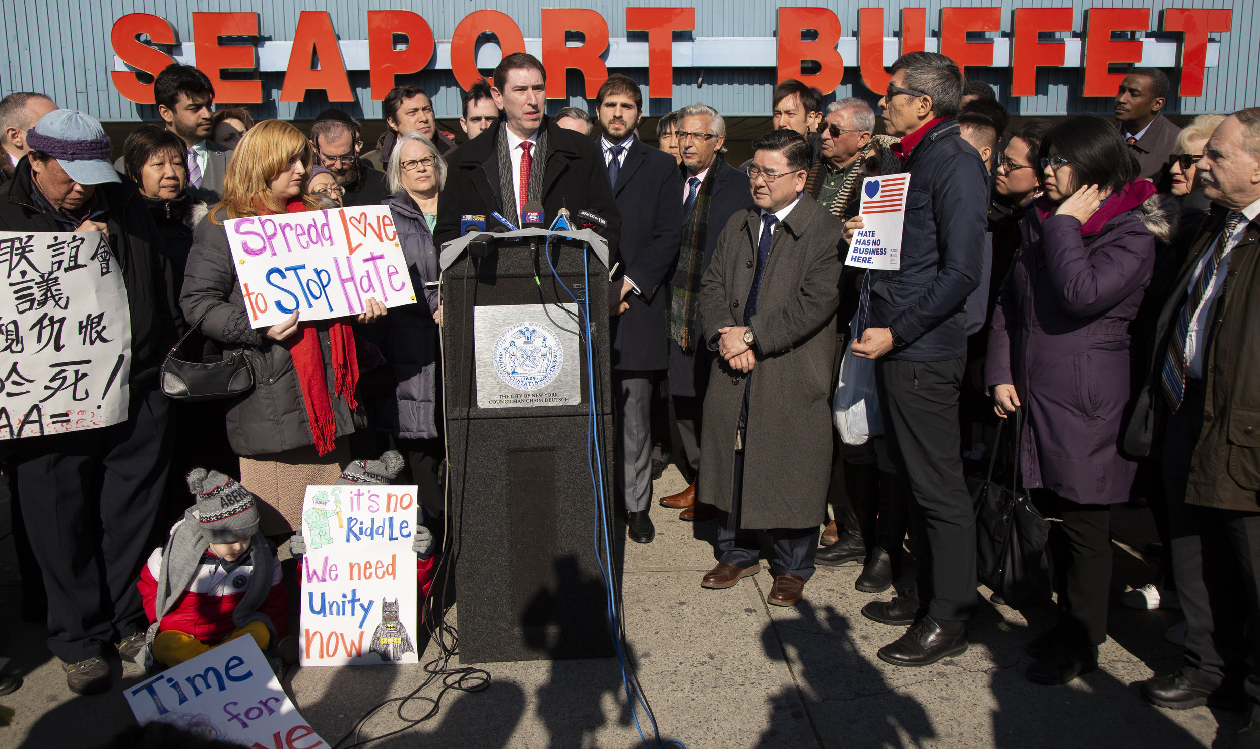 City Council Member Chaim Deutsch Holds Press Conference Denouncing Hate In Wake Of Seaport Buffet Attack