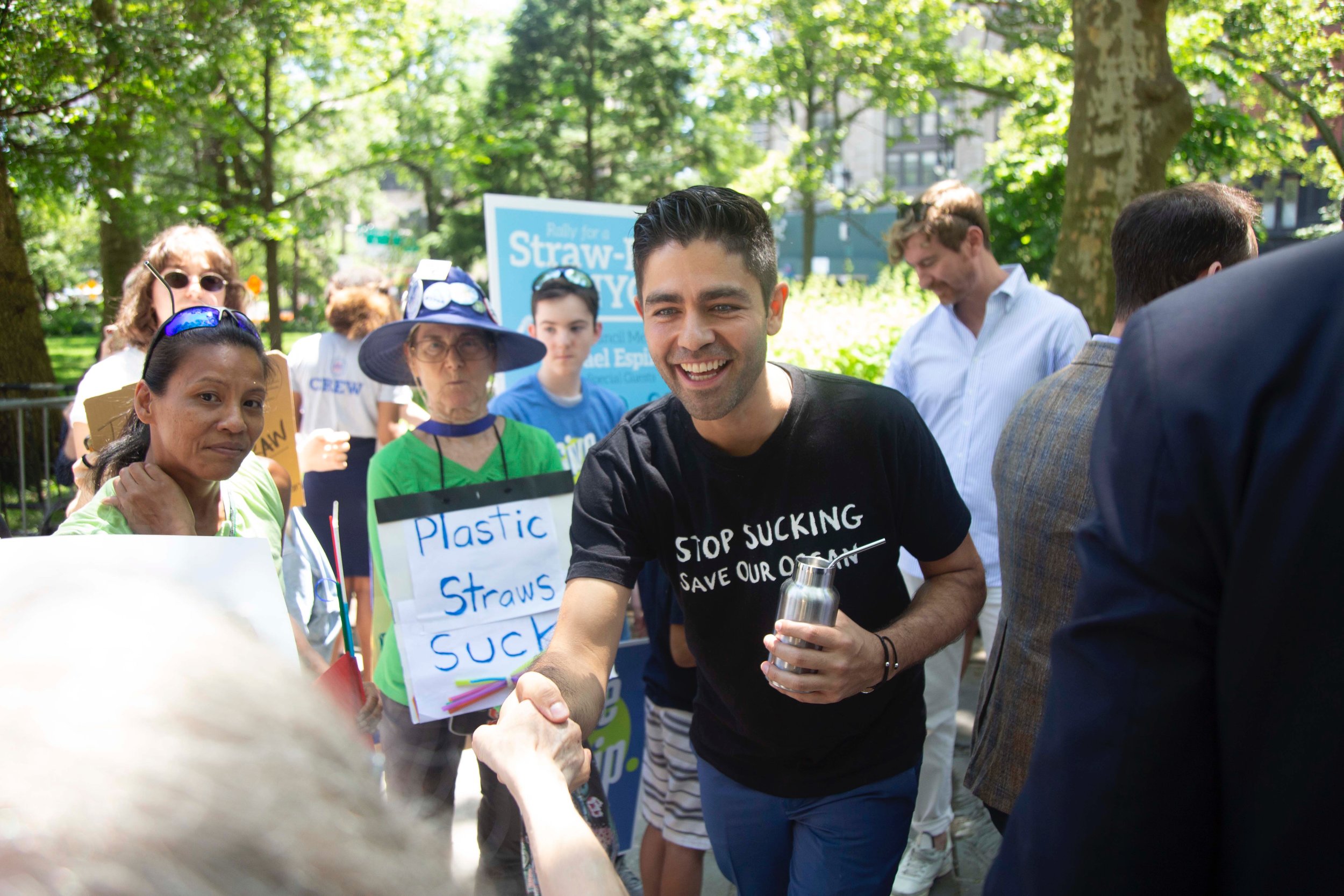 Entourage Actor Adrien Grenier During Press Conference Calling For A Ban On Plastic Straws