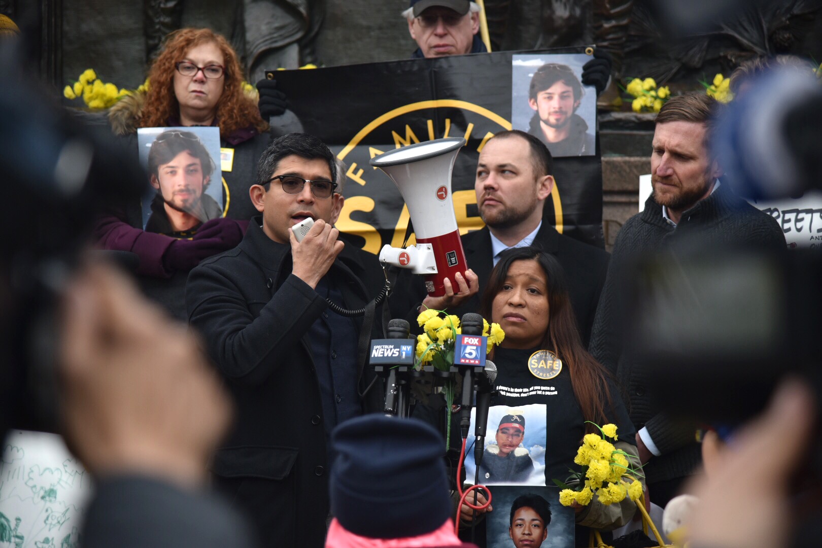 City Council Member Carlos Menchaca And Council Speaker Corey Johnson During A Press Conference Denouncing Reckless Driving