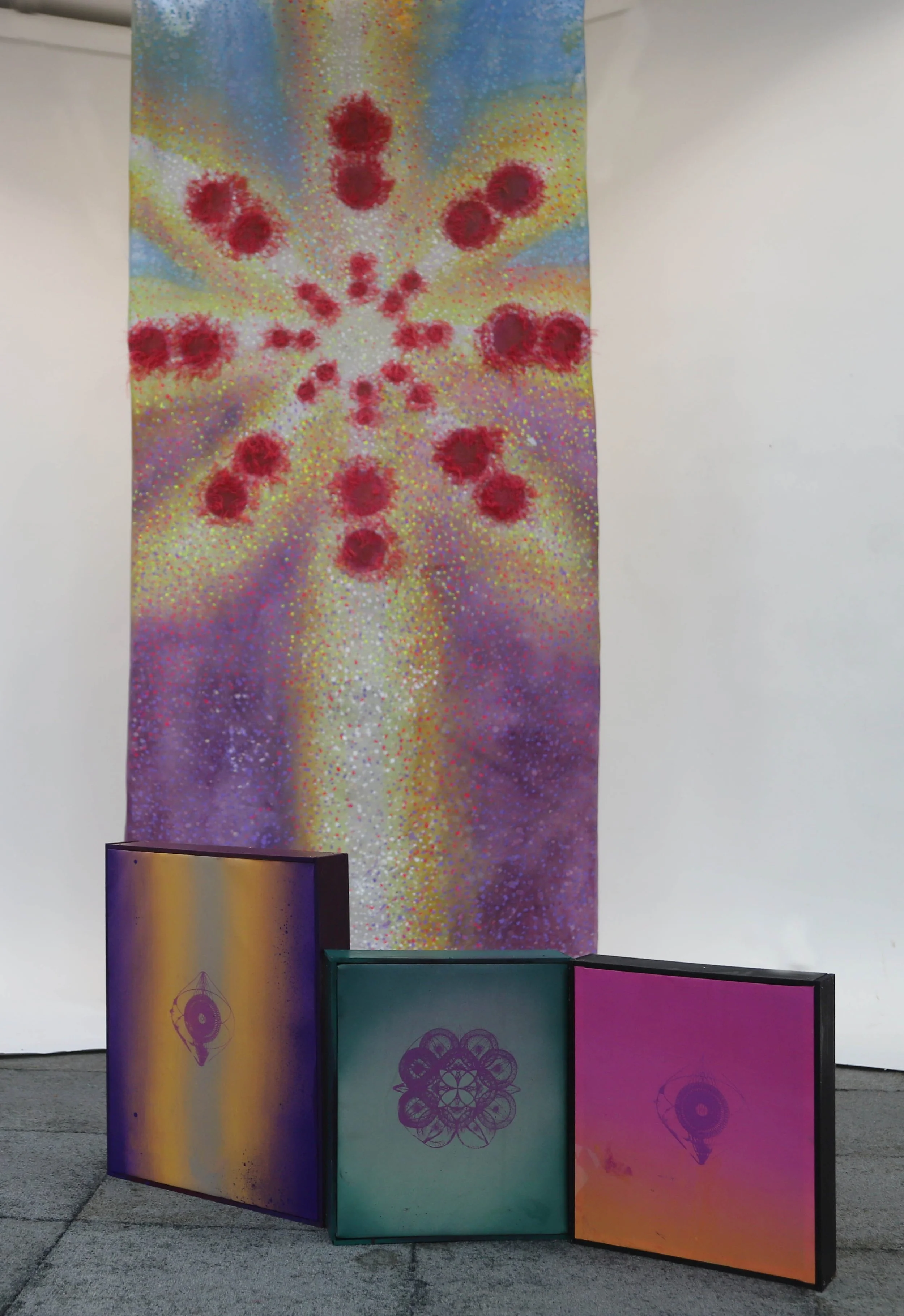 114x220cm, embroidered silk hanging, silk prints