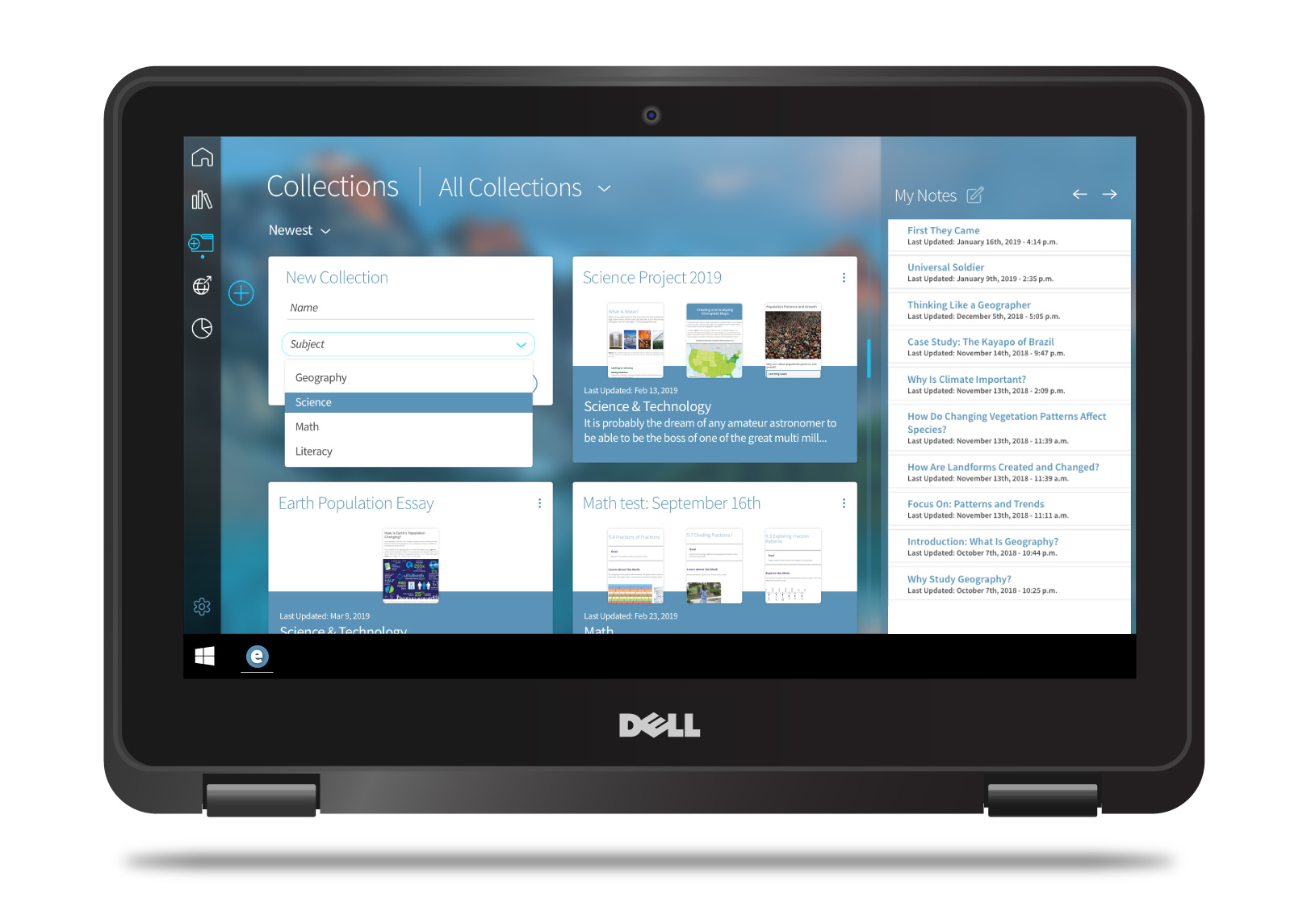 Edwin Collections screen on a floating Dell device