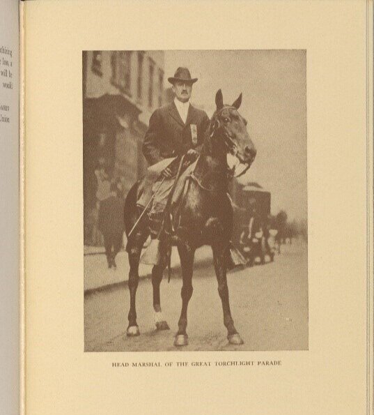 James Lees Laidlaw as Head Marshal in the Torchlight Parade of 1912 . (Courtesy of Schlesinger Library, Radcliffe Institute, Harvard University, from the memorial book, James Lees Laid Law [Privately printed, 1932.])