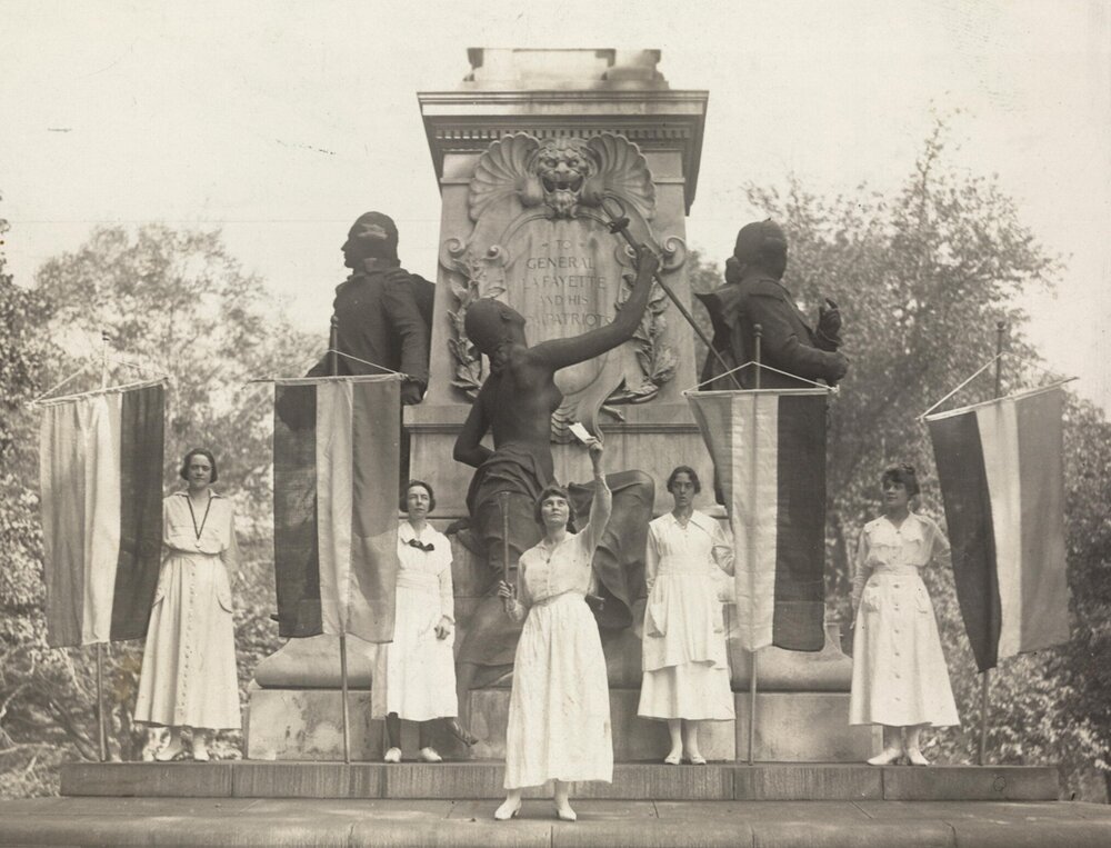 Suffrage protestors burn speech by President Wilson at Lafayette Statue in Washington, D.C.   (Library of Congress)