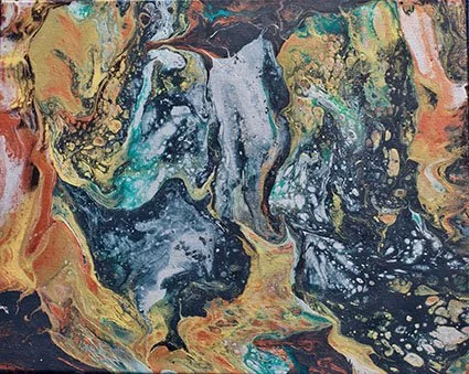 Seven Falls- Gold and Dark Blue Acrylic Art