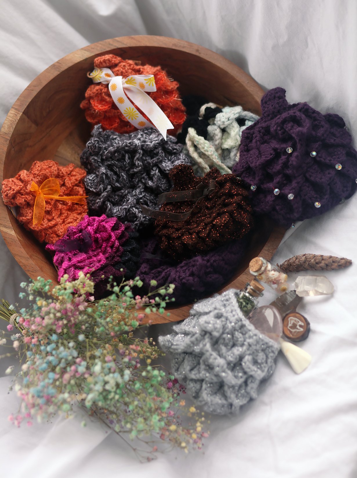 ❋ FAERIE POUCHES ❋ crocheted hand purses with drawstring and belt loop —  needlefox