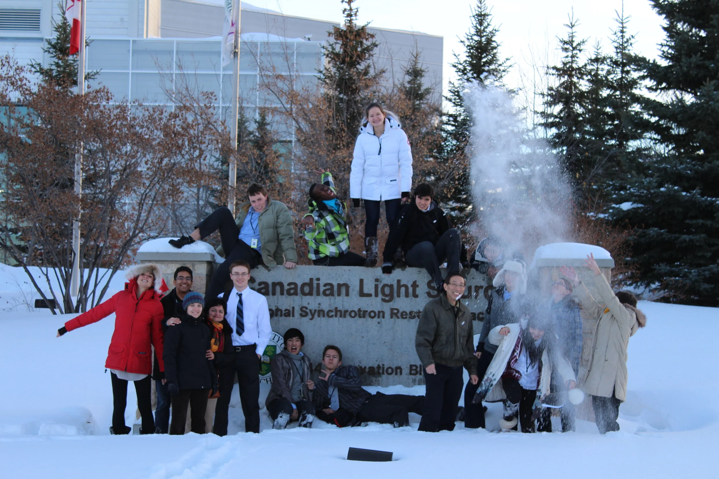  The Students on the Beamlines (SotB) team from Appleby College (2013) in front of Canadian Light Source. The team investigated the effects of the insecticide Malathion on  Eremosphaera viridis  algae on the mid-IR beamline at the CLS (2013). 