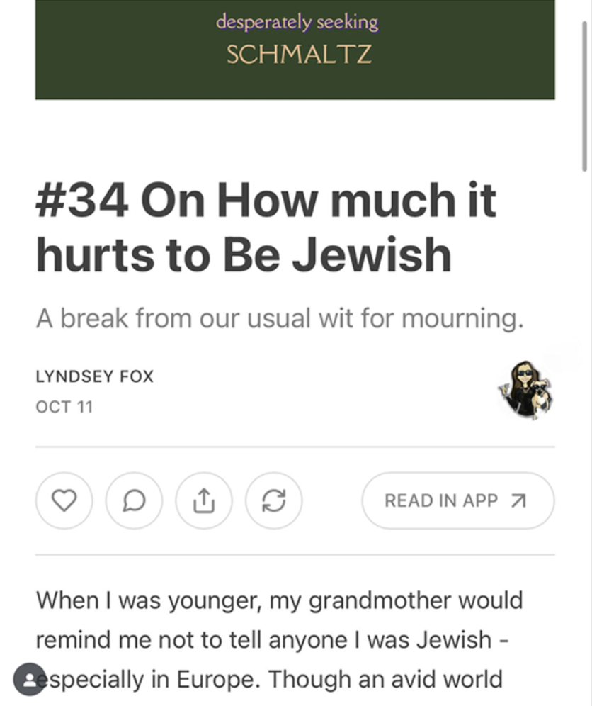 Lyndsey Claire Fox — brand developer, writer —  excerpt from Substack: Desperately Seeking Schmaltz.