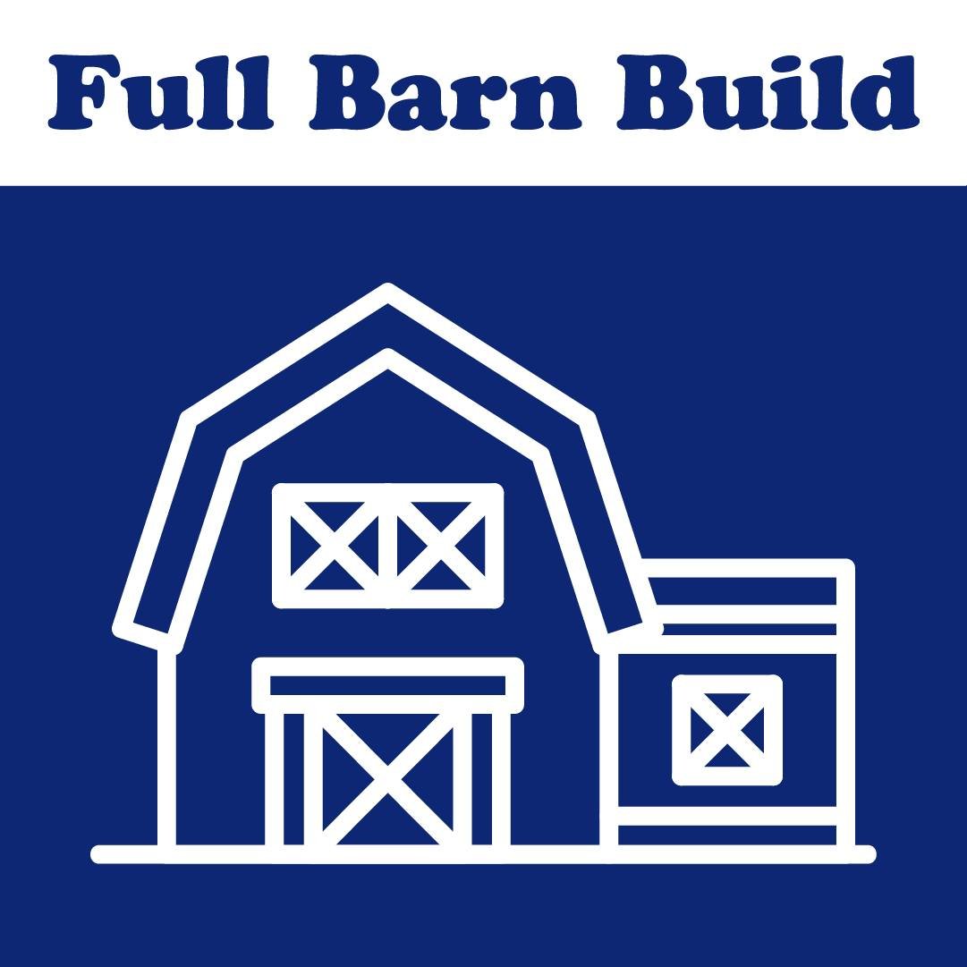 Infographic: Full Barn Build 
When Circle B provides a barn kit as mentioned above, it includes all the materials and plans that we use in a full build. When we do a full build, options such as site prep and excavation, plumbing and electric are also