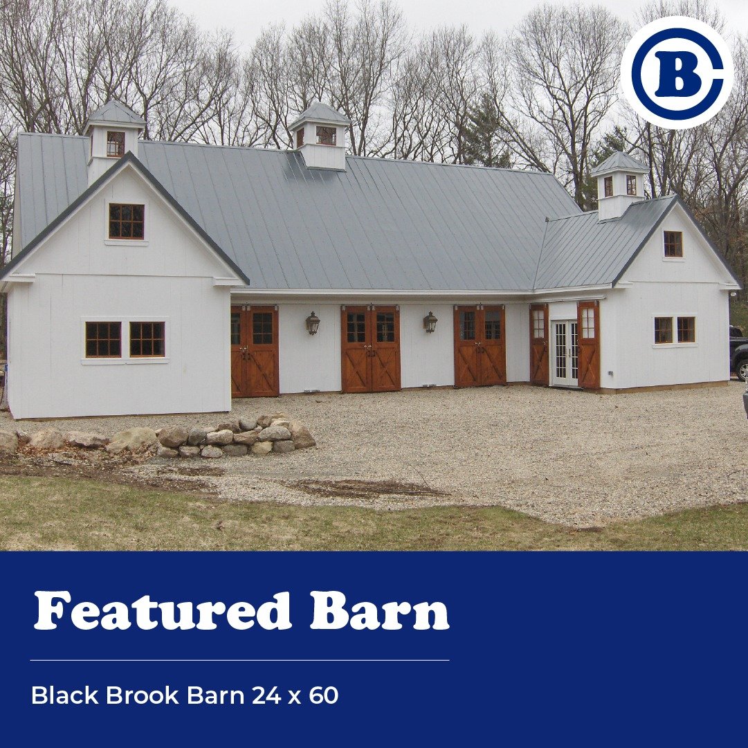 This horse barn was the second one we built for this customer. It is a center 24&rsquo; x 60&rsquo; x 12&rsquo; stall barn with a 14&rsquo; x 14&rsquo; on either end. The barn has five custom 12&rsquo; x 12&rsquo; stalls with arched steel grills, cen