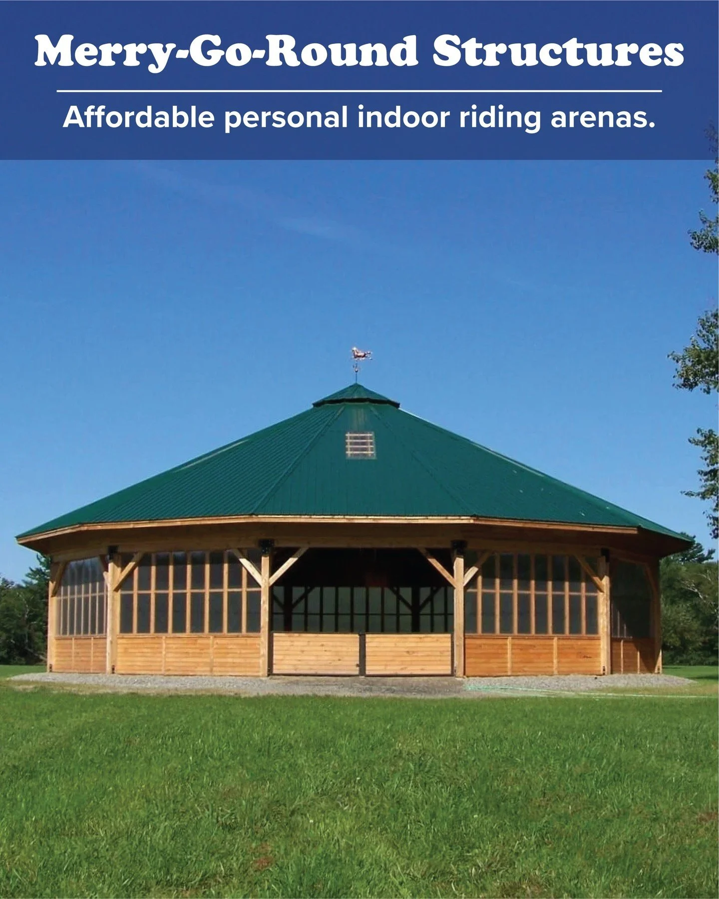 Merry-Go-Round Structures was added to the Circle B Barn brand in 2020. Our team has been excited to offer a personal riding area that is both functional &amp; beautiful!

circleb.com/arena#/merry-go-round-structures

#MerryGoRoundStructures #MerryGo
