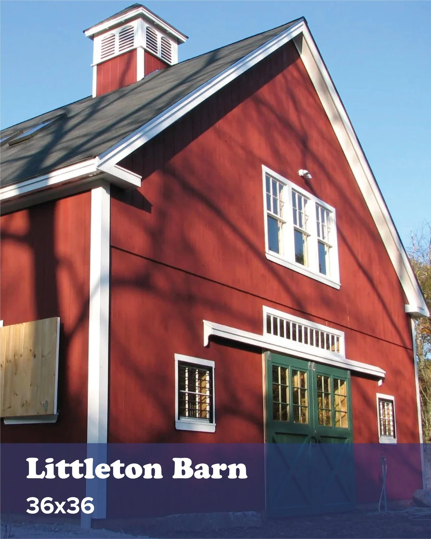The Littleton Barn contains six 12&rsquo; x 12&rsquo; stalls, two 12&rsquo; x 12&rsquo; open bays (one used for carriage storage), two 12&rsquo; x 12&rsquo; split sliding doors with glass &amp; transom window, eight exterior dutch doors, two exterior