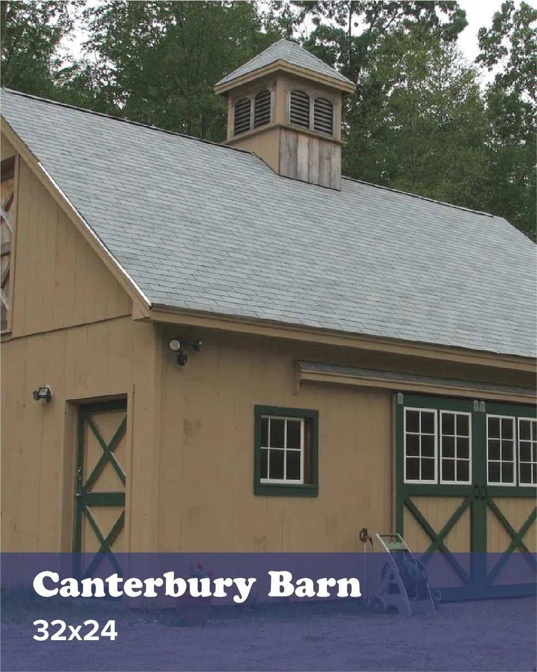 The Canterbury Barn has classic style and a practical layout, with 10&rsquo; x 8&rsquo; split sliding doors, 11&rsquo; x 12&rsquo; tack+feed room, three exterior Dutch stall doors and a ship&rsquo;s ladder in cubby. It&rsquo;s topped off with a 4&rsq