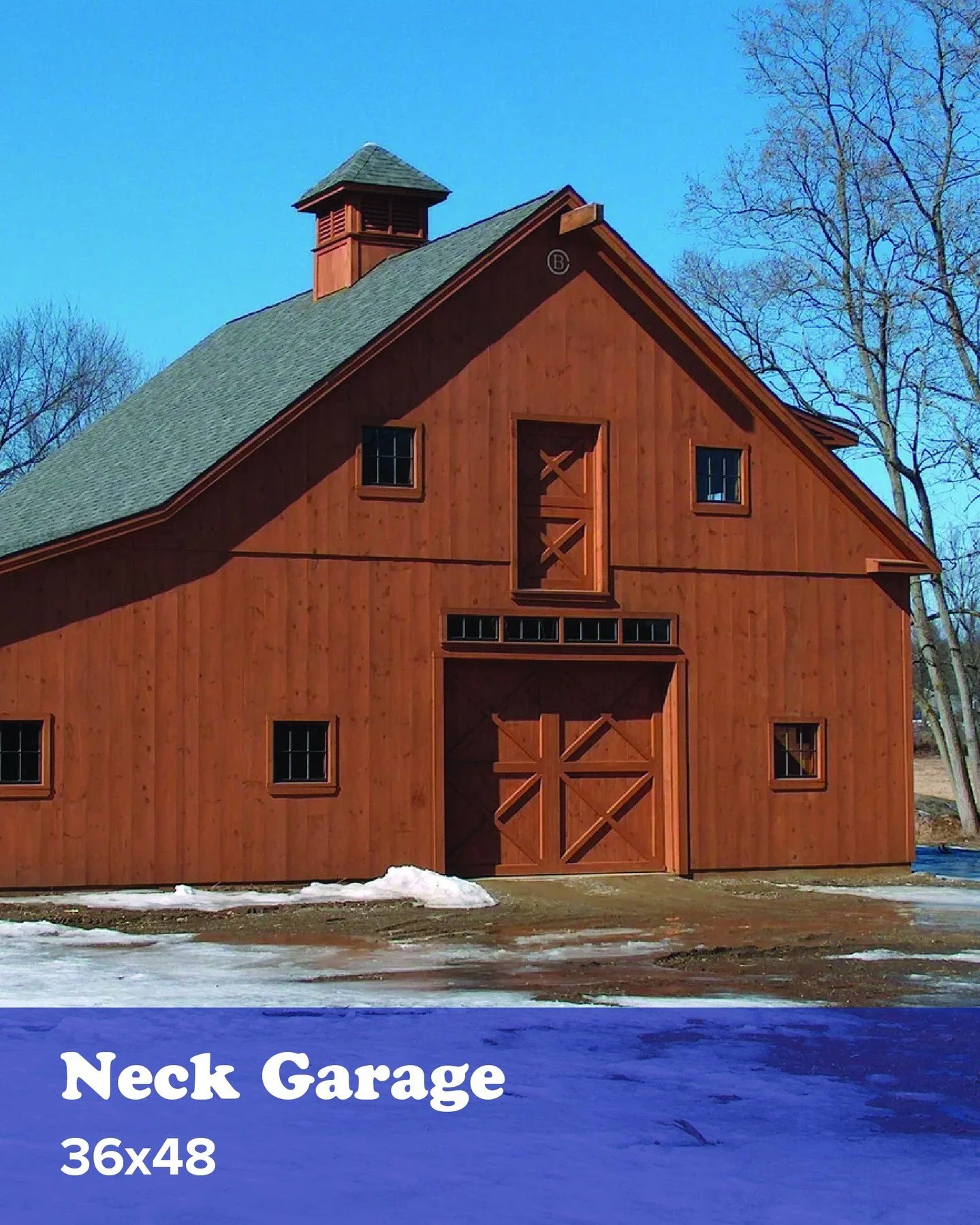 The Neck Garage includes many useful features that give it the versatility &amp; style of a barn, such as lofted storage space, an overhang to one side, &amp; a venting cupola.

#CustomBuild #CircleB #NewEnglandStyleBarn #HorseBarn #Barn #EquestrianB
