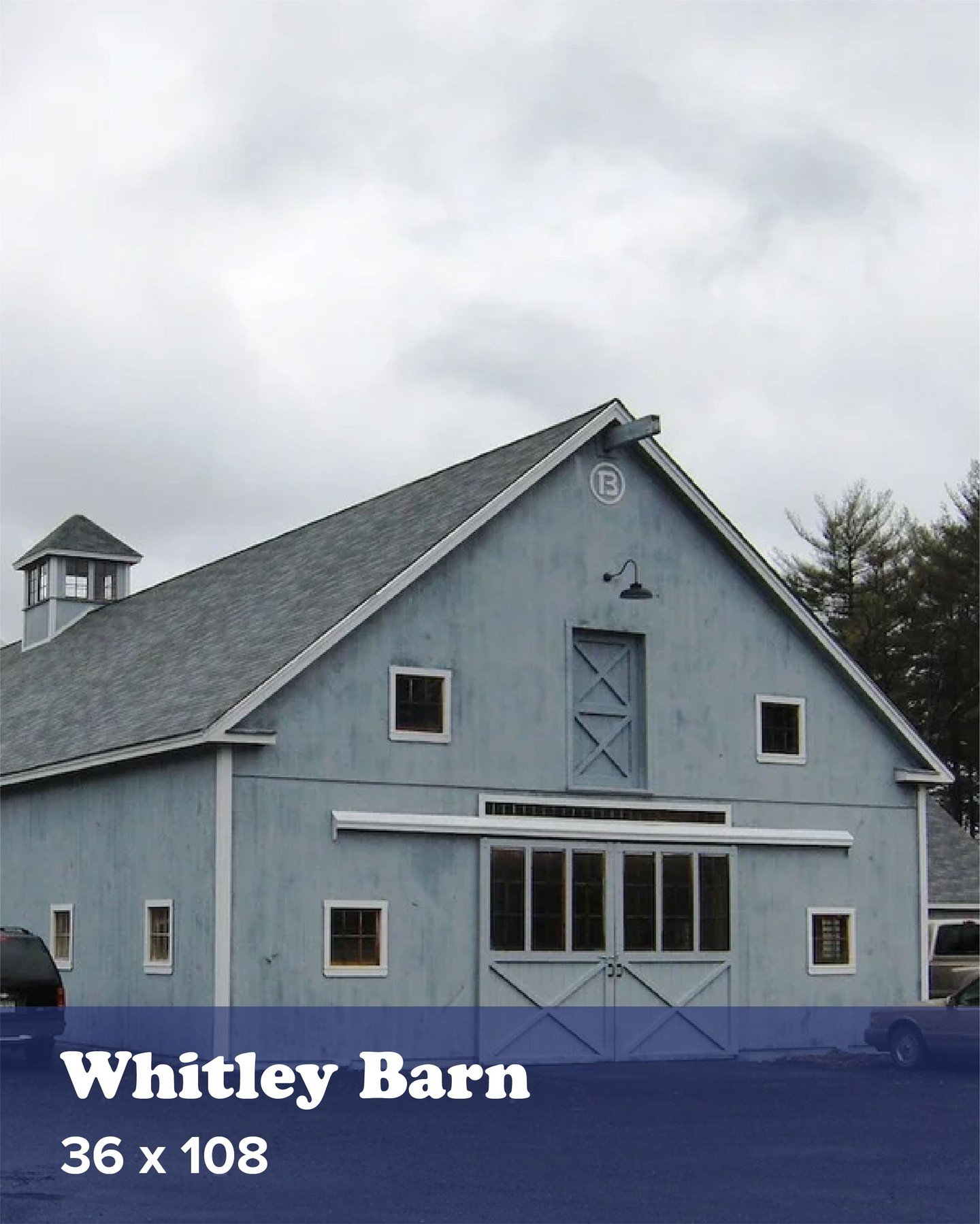 The Whitley Barn is a 36&rsquo; x 108&rsquo; x 10&rsquo; T-shaped stall barn with a 36&rsquo; x 48&rsquo; x 14&rsquo; owner&rsquo;s wing. The two boarder&rsquo;s wings have ten 12&rsquo; x 12&rsquo; stalls each, &amp; both have access to the wash sta