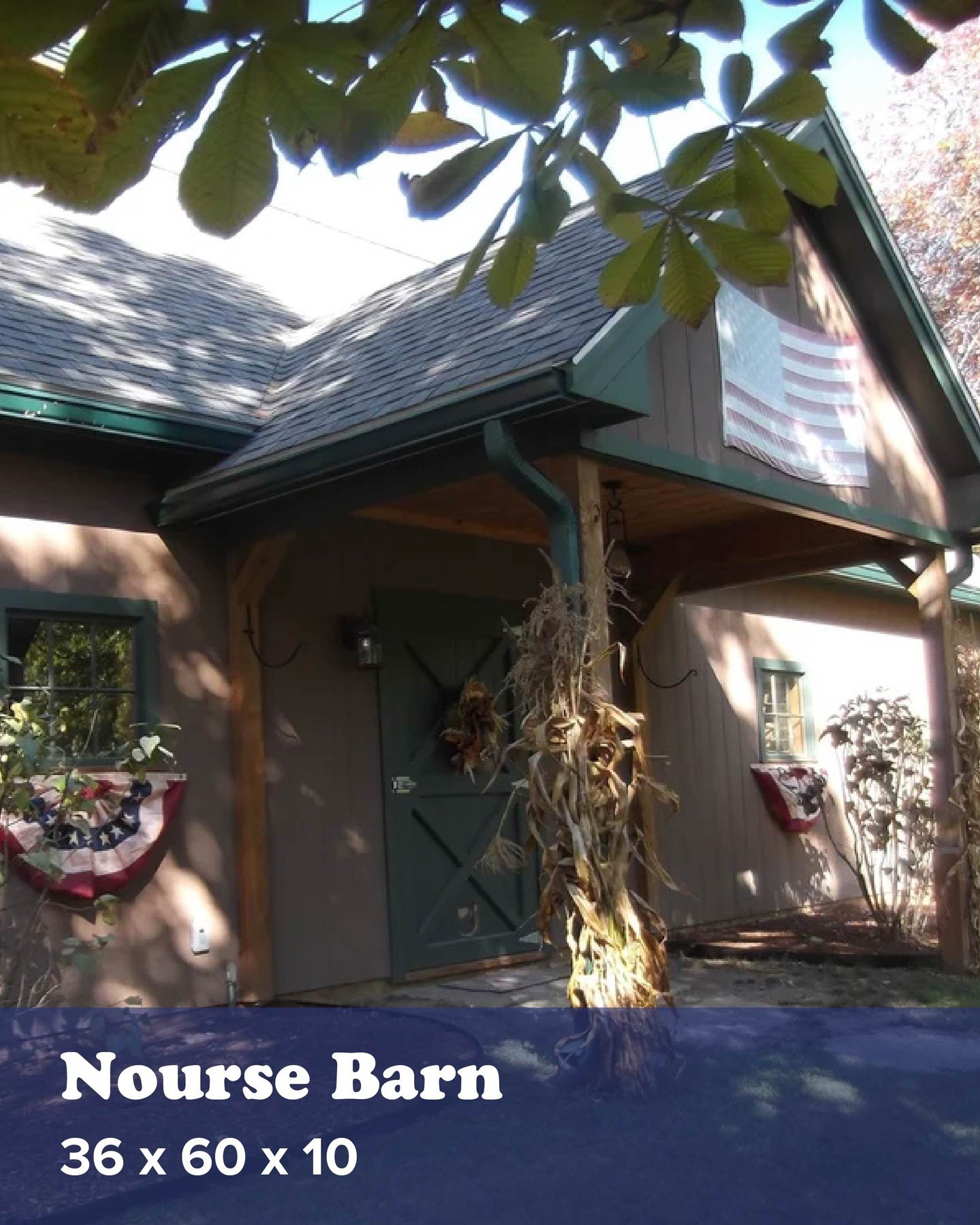 The Nourse Barn is a custom build that packs a wide variety of features into a 36&rsquo; x 60&rsquo; space. 
Dutch doors provide easy, direct access to the pasture, &amp; a generous overhang provides climate protection.