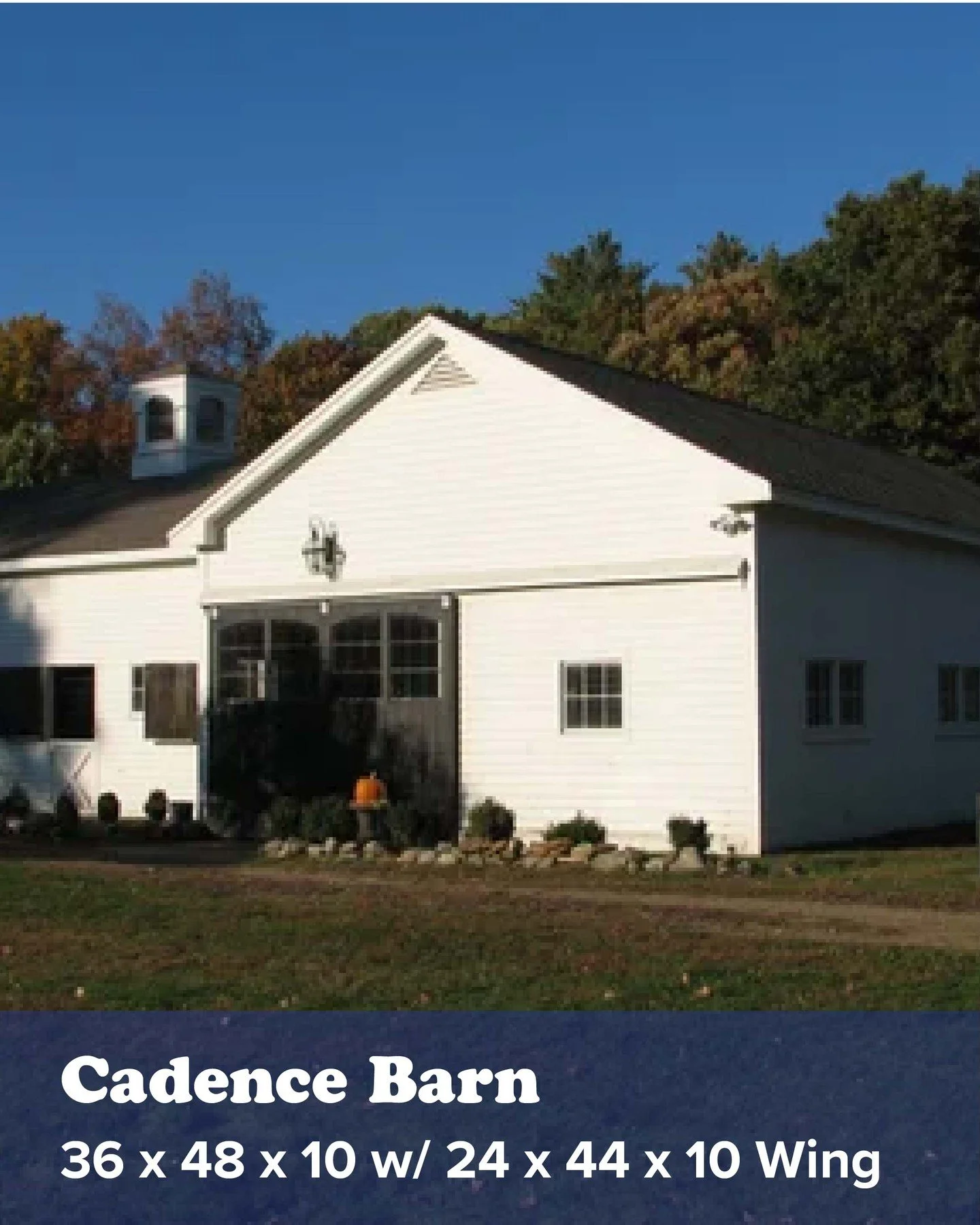 We love the unique look of the Cadence Barn. The customer is a ranked competitor in dressage, &amp; wanted a particular barn style addition for her large horses. The original barn is a 36&rsquo; x 48&rsquo; x 10&rsquo; with an added Circle B 24&rsquo