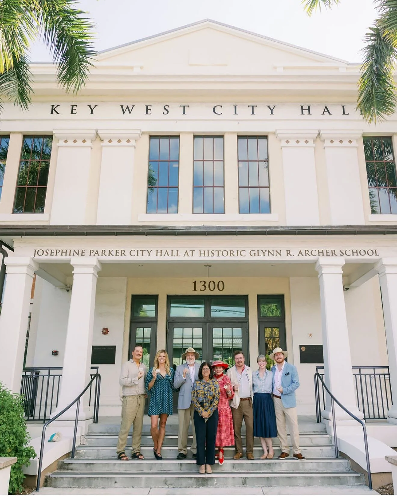 The Mayor or Key West presenting city medallions to the members of the Hemingway family moments before the 2025 Hemingway Days kick off party at the Hemingway Home. A few members of the Collective 222 were honored with a photo and medallion as well!