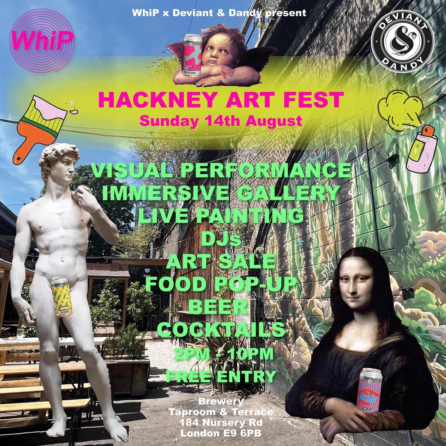 Yes yes! 🙌 a long time bubbling&hellip;
Our big summer event collab with our long standing partners @deviantanddandybrewery 🍻 #HackneyArtsFest will be hosted in D&amp;D&rsquo;s stunning terrace and railway arches. Expect a plethora of visual deligh