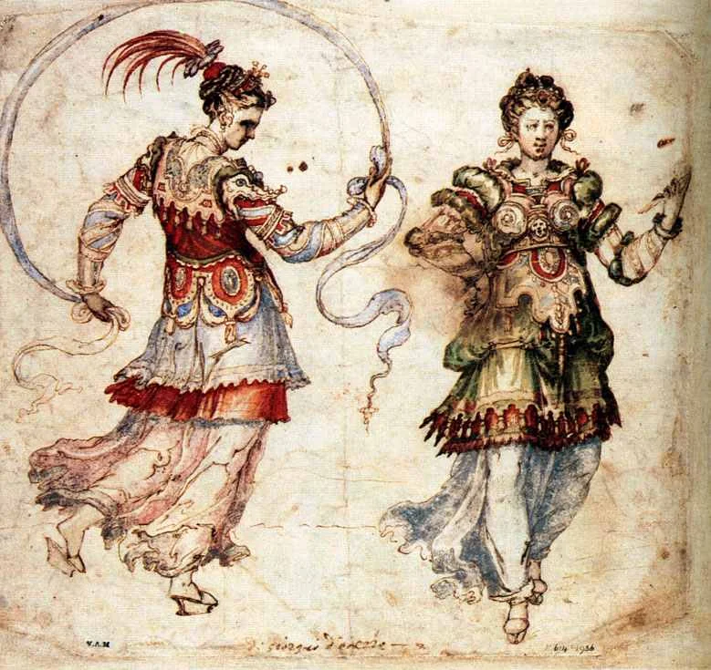 Inigo Jones, Masque Costumes “Dancing Girls by Buontalenti”, late 16th early 17th century