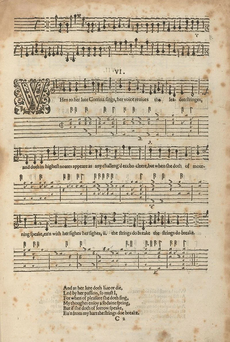 A Book of Ayres, 1601, with words by Campion and music by Philip Rosseter