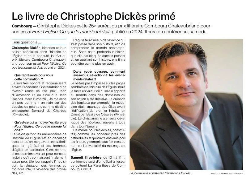 Prix litt&eacute;raire Combourg-Chateaubriand 2025 🪶 Le Ch&acirc;teau de Combourg et l&rsquo;Acad&eacute;mie Chateaubriand sont heureux d&rsquo;annoncer que Christophe Dick&egrave;s est le 25ᵉ laur&eacute;at du prix litt&eacute;raire Combourg-Chatea