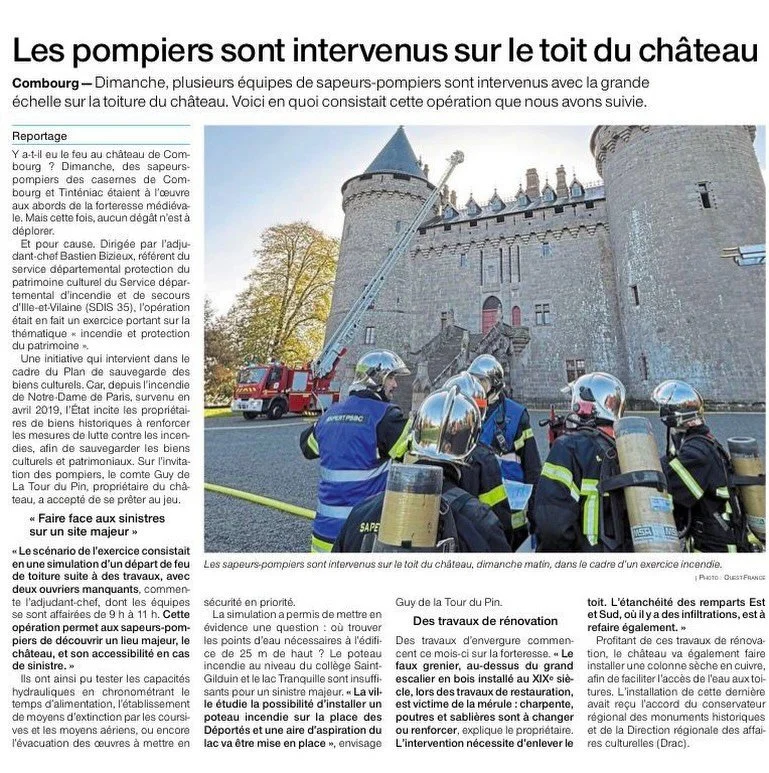 Exercice incendie 🚒 Le ch&acirc;teau de Combourg a accueilli plusieurs &eacute;quipes de sapeurs-pompiers dans le cadre d&rsquo;un exercice de s&eacute;curit&eacute; incendie men&eacute; sur la toiture de la forteresse.

👉 Objectif : tester les dis