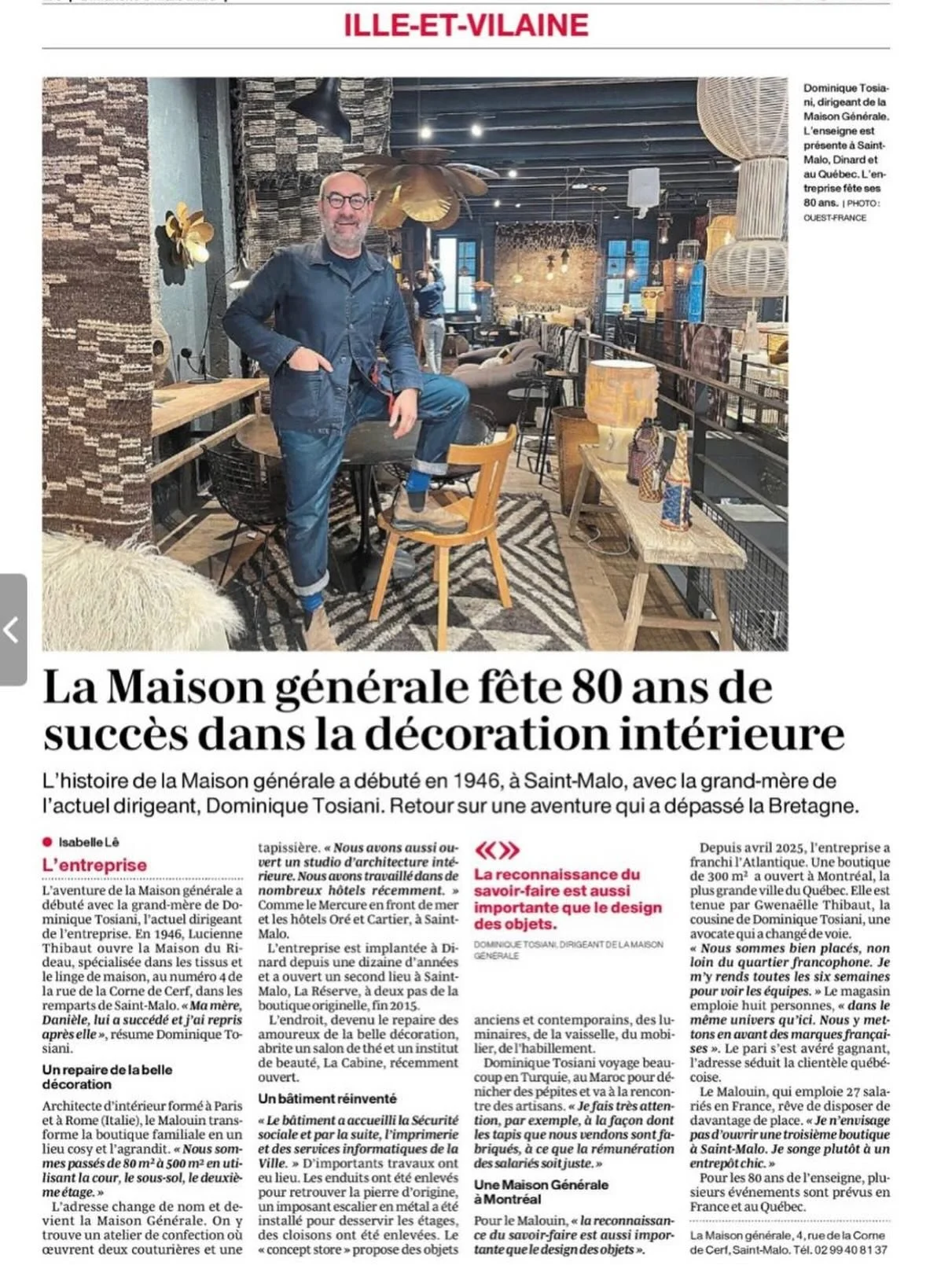 80 ans de passion, de cr&eacute;ation et de savoir-faire 👏 Le Ch&acirc;teau de Combourg adresse ses plus chaleureuses f&eacute;licitations &agrave; Dominique Tosiani, architecte d&rsquo;int&eacute;rieur et dirigeant de la Maison G&eacute;n&eacute;ra