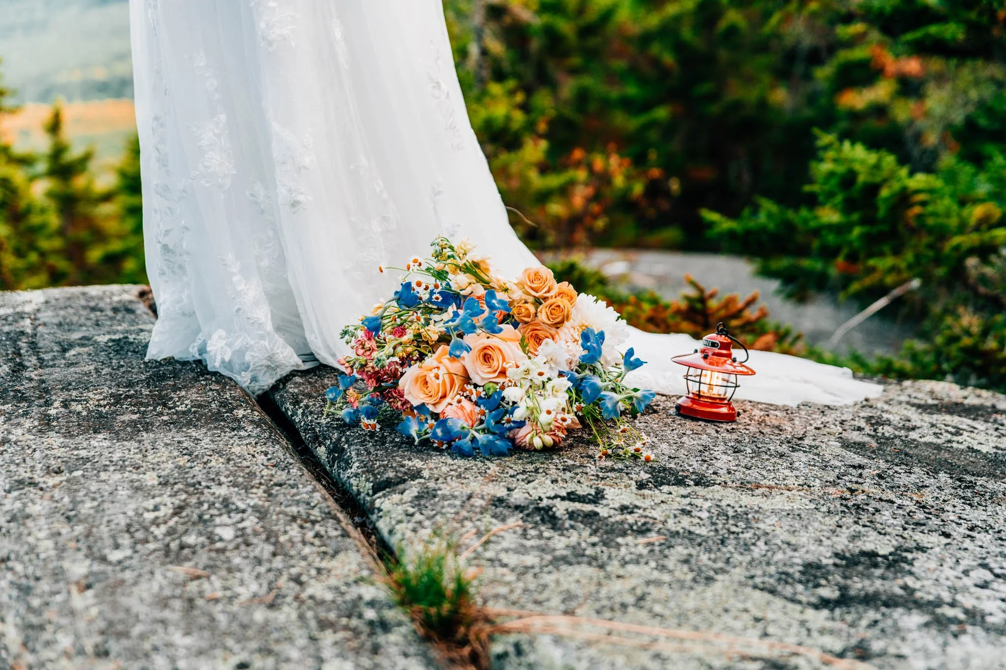 Bridal bouquet detail shot on a mountain