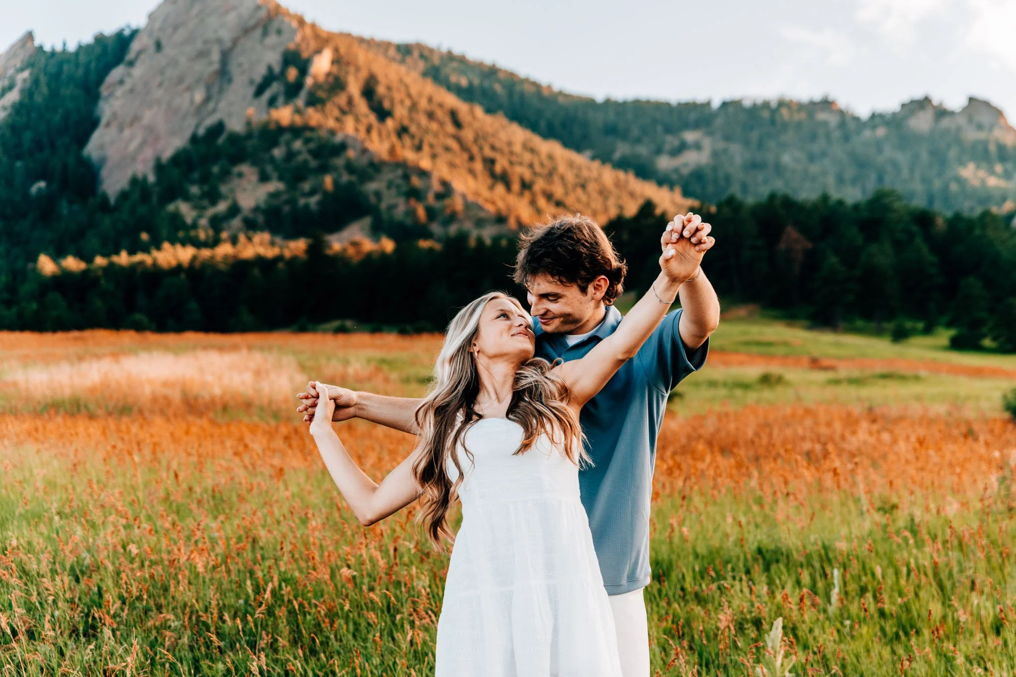 Couple getting engaged at Chautauqua Park in Boulder, Colorado