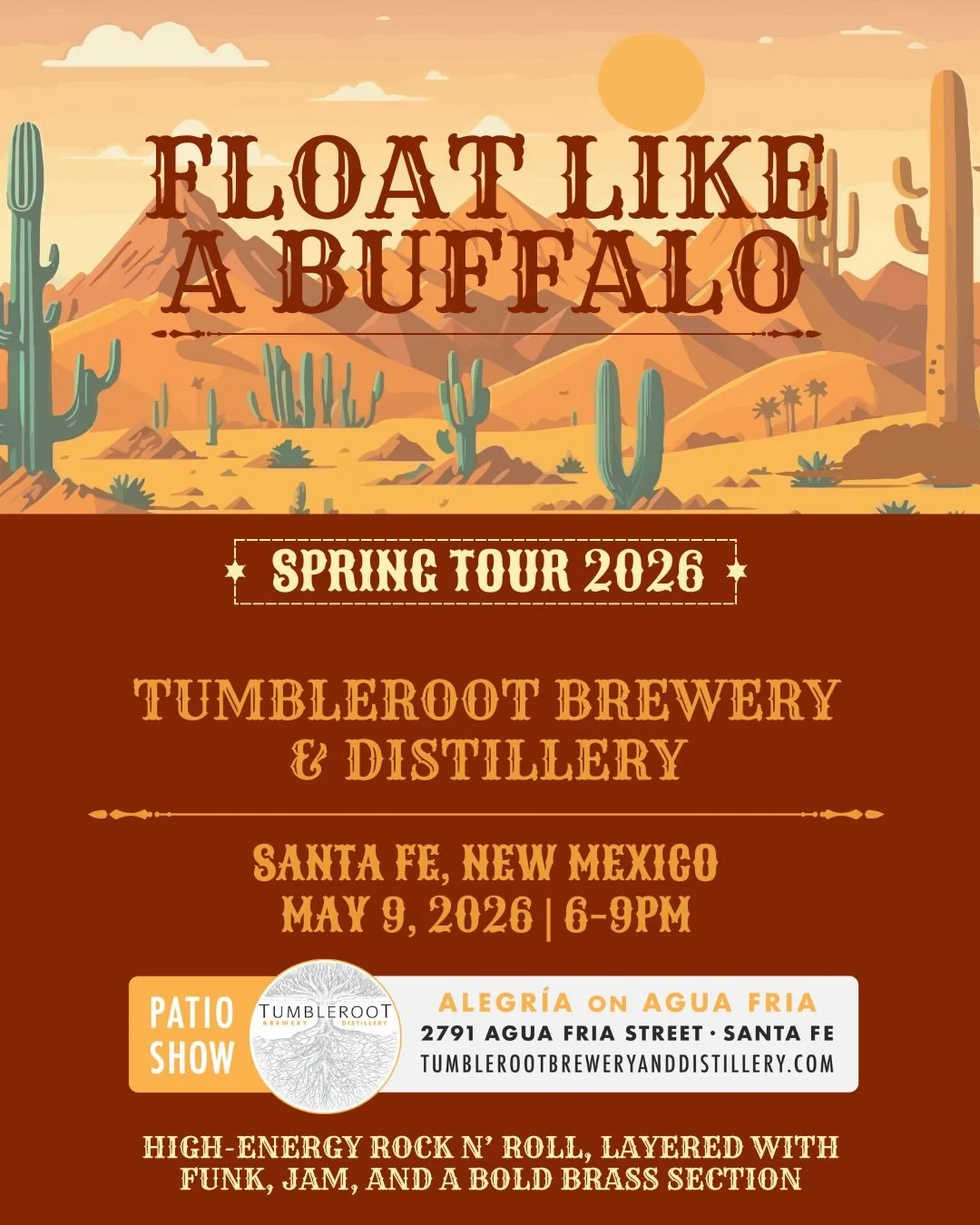 Just added! We&rsquo;re making our Santa Fe debut at @tumblerootsf on Saturday, May 9! Catch us on the patio for a free show 🤘 

Bring your mom too! 

📸 2 @rockymontanophotography 
📸 3 @sarahshuelphotography 
.
.
.
.
.
.
.
.
.
.
.
#floatlikeabuffa