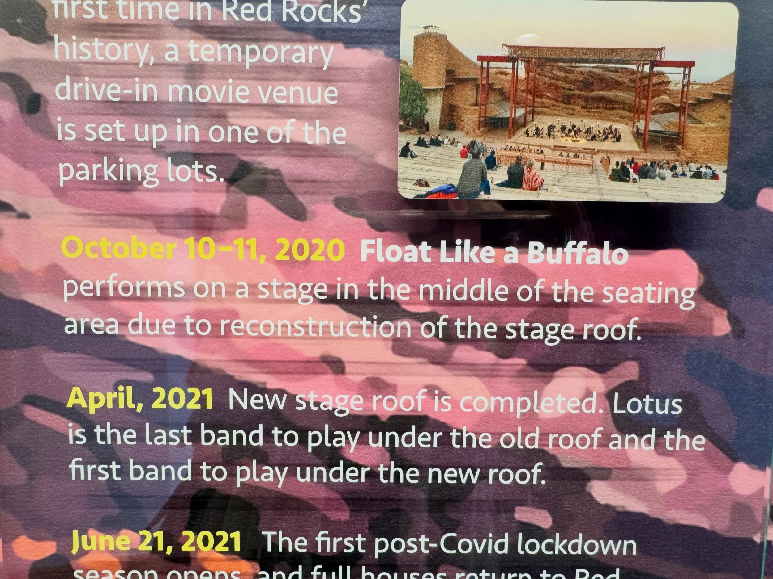 If you find yourself at @redrocksco, keep your eyes 👀 open! You can spot us on the wall not one, not two, but now THREE times - and this time we&rsquo;re honored to be called out as part of the history of the venue. If you see it, send us a photo! 
